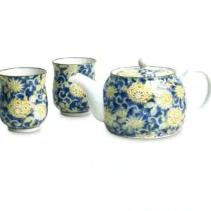 Japanse thee set - Bloemenpatroon blauw-geel